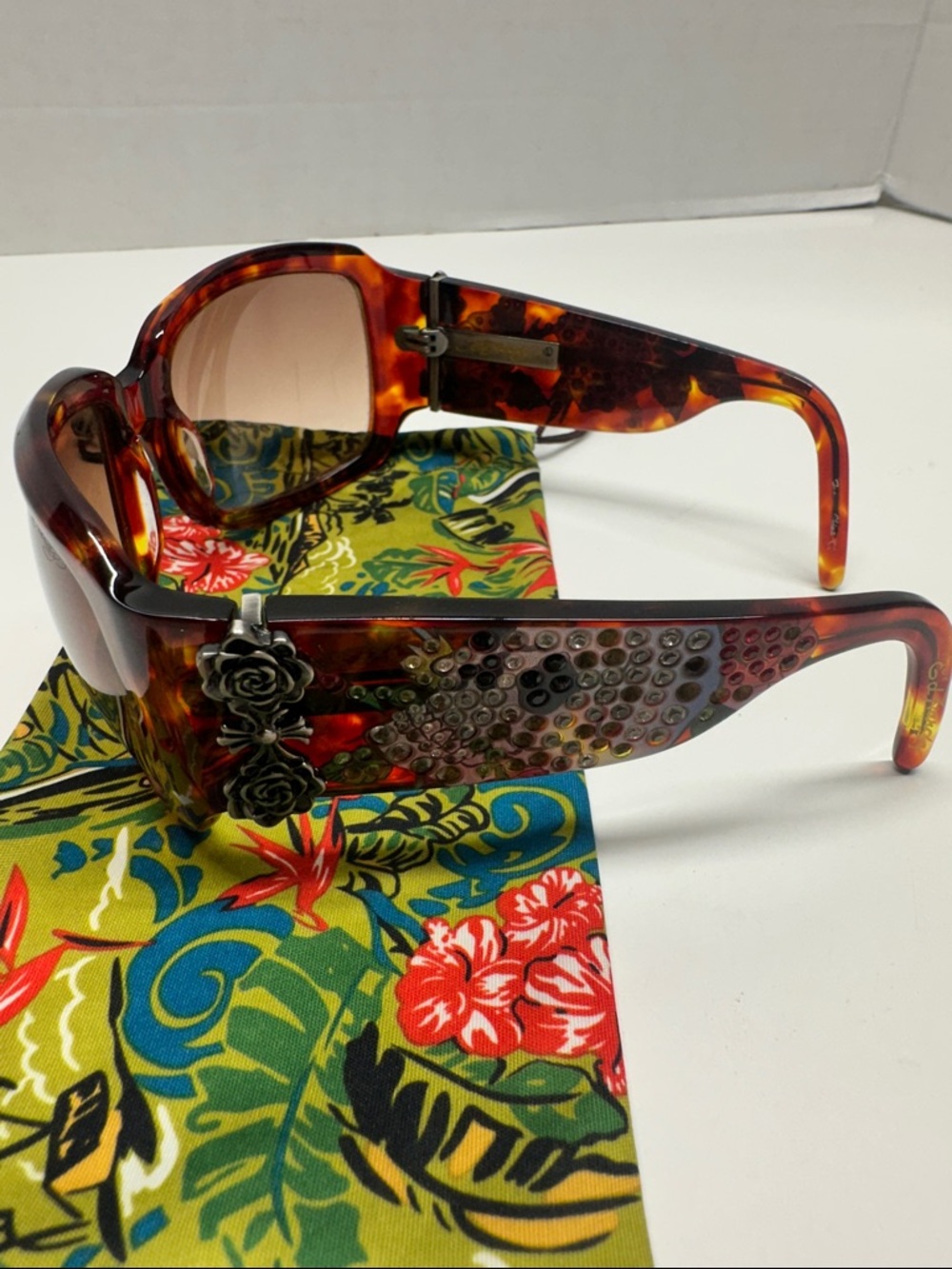 Ed Hardy Sunglasses Oversized Tortoise Shell Tattoo Skull Y2K 2000 True Vintage - Picture 4 of 9